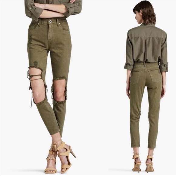 Lucky Brand Bridgette skinny distressed olive green jeans. - Picture 2 of 7